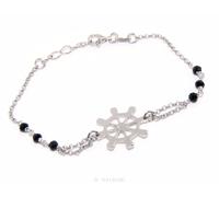 bracciale argento 925 timone marino con cristallo nero intrecciato regolabile