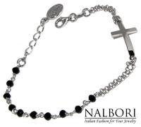 Bracciale argento 925 uomo donna rosario cristallo nero madonna miracolosa croce