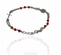 BRACCIALE ARGENTO 925 UOMO DONNA ROSARIO CRISTALLO ROSSO CROCE MADONNA 16 19 cm