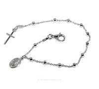 BRACCIALE ARGENTO 925 UOMO DONNA ROSARIO PALLINE 3mm CROCE CIONDOLO MADONNA 16cm