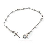 BRACCIALE ARGENTO 925 UOMO DONNA ROSARIO PALLINE 3mm CROCE col ORO BIANCO GIALLO