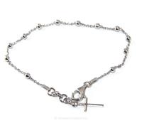 BRACCIALE ARGENTO 925 UOMO DONNA ROSARIO PALLINE 3mm CROCE col ORO BIANCO GIALLO