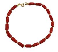 Bracciale argento 925 uomo donna unisex con cannettine corallo rosso naturale e argento 925 dorato gioiello artigianale unico made in italy
