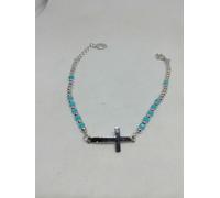 Bracciale argento unisex ROSARIO CROCE MADONNA grani zirconi TURCHESE CORALLO