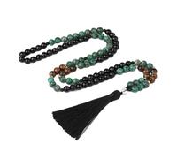 Bracciale Avvolgente Con 108 Perline Di Preghiera Mala, Pietra Naturale Di Ossidiana, Occhio Di Tigre, Agata, Collana Da Meditazione Con Ciondolo A Nappa Annodata, Regalo Di Gioielli Per Yoga E Medi