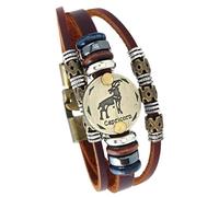 Bracciale Avvolgente In Pelle Con Segno Zodiacale Per Uomo E Donna, Bracciale Retrò Multistrato In Pelle Marrone Con Perline, Polsino Boho, Gioielli Astrologici, Regalo Per Gli Amanti Dell'Oroscopo