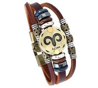 Bracciale Avvolgente In Pelle Con Segno Zodiacale Per Uomo E Donna, Bracciale Retrò Multistrato In Pelle Marrone Con Perline, Polsino Boho, Gioielli Astrologici, Regalo Per Gli Amanti Dell'Oroscopo