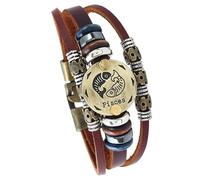Bracciale Avvolgente In Pelle Con Segno Zodiacale Per Uomo E Donna, Bracciale Retrò Multistrato In Pelle Marrone Con Perline, Polsino Boho, Gioielli Astrologici, Regalo Per Gli Amanti Dell'Oroscopo