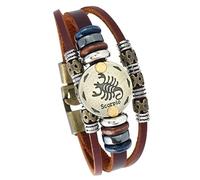 Bracciale Avvolgente In Pelle Con Segno Zodiacale Per Uomo E Donna, Bracciale Retrò Multistrato In Pelle Marrone Con Perline, Polsino Boho, Gioielli Astrologici, Regalo Per Gli Amanti Dell'Oroscopo