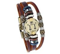 Bracciale Avvolgente In Pelle Con Segno Zodiacale Per Uomo E Donna, Bracciale Retrò Multistrato In Pelle Marrone Con Perline, Polsino Boho, Gioielli Astrologici, Regalo Per Gli Amanti Dell'Oroscopo