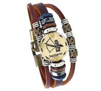 Bracciale Avvolgente In Pelle Con Segno Zodiacale Per Uomo E Donna, Bracciale Retrò Multistrato In Pelle Marrone Con Perline, Polsino Boho, Gioielli Astrologici, Regalo Per Gli Amanti Dell'Oroscopo