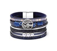 Bracciale avvolgente in pelle multistrato intrecciato a mano con chiusura magnetica, stile bohémien, regalo for donna(Navy blue)