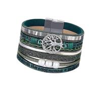 Bracciale avvolgente in pelle multistrato intrecciato a mano con chiusura magnetica, stile bohémien, regalo for donna(Peacock green)
