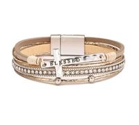 Bracciale Avvolgente In Pelle Per Donna, Braccialetti In Pelle Impilabili Con Perle D'Acqua Dolce E Strass, Braccialetti Fatti A Mano, Gioielli Bohémien, Regalo Per Donna, Color Cachi, 19,5 Cm