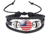 Bracciale Bandiera Degli Stati Uniti - Bracciale Regolabile In Pelle Intrecciata Multistrato Dei Paesi Del Nord America, Braccialetto Di Moda Regalo Di Gioielli Per Donna Uomo Ac