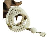 Bracciale Bodhi Root in giada bianca - Collana con 108 perle di pietre preziose naturali for meditazione e spiritualità(ResinLotus)