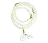 Bracciale Bodhi Root in giada bianca - Collana con 108 perle di pietre preziose naturali for meditazione e spiritualità(Resinlotusrootslices)