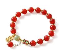 Bracciale, Bracciale amuleto in giada naturale da 8 mm, braccialetto portafortuna in quarzo, for meditazione Reiki, talismano malvagio, gioielli for la prosperità e il denaro(Red)