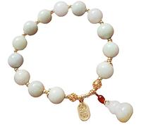 Bracciale, Bracciale con ciondolo for donna pietre preziose naturali perline rotonde da 10 mm amuleto di cristallo Reiki Meditazione(Golden)