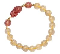 Bracciale, Bracciale Feng Shui Ricchezza Dorato rutilato Quarzo Fragola Bracciale Multi-Quarzo Amuleto Pi Yao Bracciale Portafortuna Chakra Spiriti della ricchezza