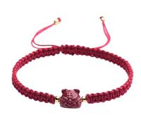 Bracciale, Braccialetto con talismano in cinabro e corda rossa da 2 pezzi(Brown)