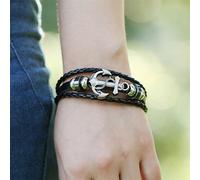 Bracciale Braccialetto Intrecciato da Uomo con Ancora in pelle Cuoio Marinaio