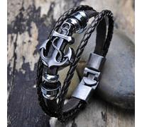 Bracciale Braccialetto Intrecciato da Uomo con Ancora in pelle Cuoio Marinaro