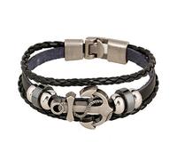 Bracciale Braccialetto Intrecciato da Uomo con Ancora in pelle Cuoio Nautica