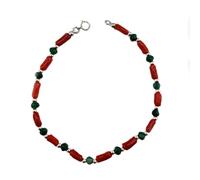 Bracciale cannette corallo rosso naturale e pallini giada blu e argento 925 rodiato gioiello uomo donna unisex artigianale unico made in italy