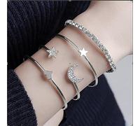 Bracciale Carufin Star Moon Bracciale Boho Open Crystal Bangle Set di gioielli per donne e ragazze (confezione da 4) (argento)