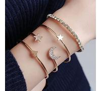 Bracciale Carufin Star Moon Bracciale Boho Open Crystal Bangle Set di gioielli per donne e ragazze (confezione da 4) (oro)
