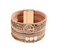 Bracciale casual intrecciato fatto a mano da donna, bracciale avvolgente in pelle multistrato in stile bohémien, da collezione regalo(Rose gold)