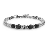 Bracciale catena box con trama con sfere in onice nera e pietra lavica