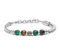 Bracciale catena fishbone con sfere malachite e occhio di tigre