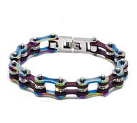 Bracciale catena moto acciaio inox viola argento unisex biker Desja Green Violet