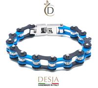 Bracciale Catena Moto Acciaio Nero Azzurro Cristalli | Light Cristal Desja® Unis