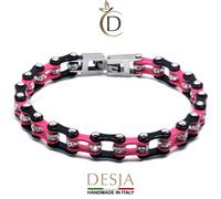Bracciale catena moto acciaio nero fucsia slim 7mm unisex biker Desja Pink