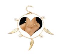 Bracciale cavigliera con ali d'angelo con perle Boho Cavigliera con perle sintetiche Perline Gioielli da spiaggia estiva con catena per piedi per donne e ragazze (Oro)