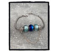 Bracciale CHARMS 3 Perle In Vetro Di Murano Blu AUTENTICO & Argento 925 Rodiato