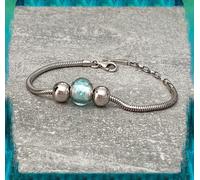 Bracciale Charms Perla Blu Chiaro Vetro Di Murano & Sfere Argento 925/000 Rodio