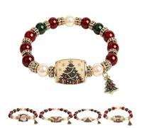 Bracciale Christmas Magic Collection, Kit di gioielli natalizi con perline, Braccialetto natalizio elastico con perline e ciondoli a forma di albero di Natale, vintage in smalto per donne (D#)