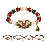 Bracciale Christmas Magic Collection, Kit di gioielli natalizi con perline, Braccialetto natalizio elastico con perline e ciondoli a forma di albero di Natale, vintage in smalto per donne (A#)