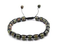 Bracciale cilindrico in pietra naturale con cristalli neri e calcoli biliari - Design etnico a fila singola(Flowergreenstone)