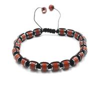Bracciale cilindrico in pietra naturale con cristalli neri e calcoli biliari - Design etnico a fila singola(Redstone)