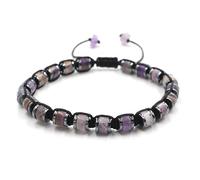 Bracciale cilindrico in pietra naturale con cristalli neri e calcoli biliari - Design etnico a fila singola(Amethyst)