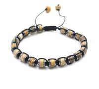 Bracciale cilindrico in pietra naturale con cristalli neri e calcoli biliari - Design etnico a fila singola(Picturestone)