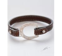Bracciale cinturino pelle ferro grande realizzato a mano in argento titolo 925 L