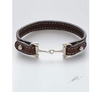Bracciale cinturino pelle morso medio realizzato a mano in argento titolo 925 Lu