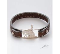 Bracciale cinturino pelle reining realizzato a mano in argento titolo 925 Luce