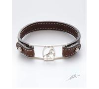 Bracciale cinturino pelle staffa con cavallino realizzato a mano in argento Luce